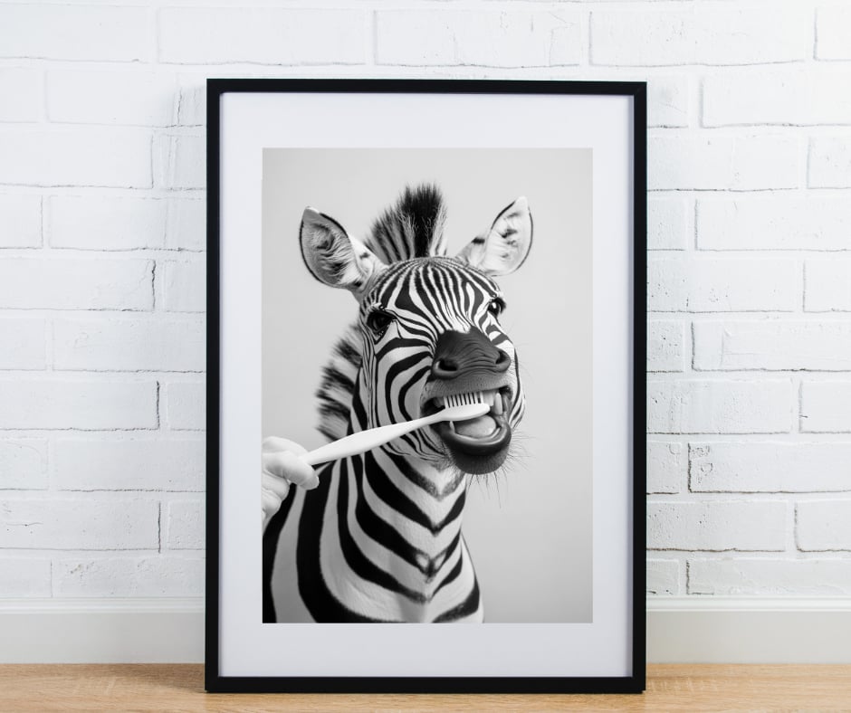 Animal bathroom print - Zabra brushing teeth
