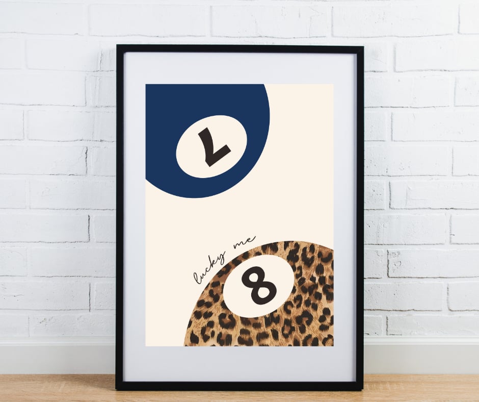 Navy leopard pool balls trendy preppy wall art