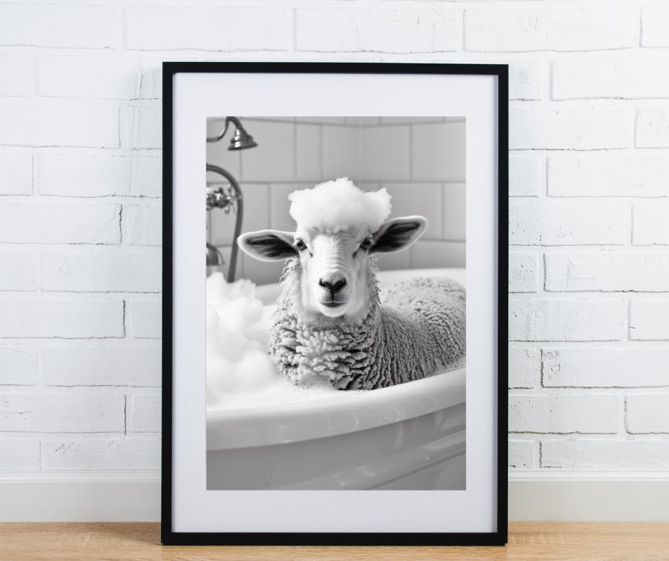 Animal bathroom print - sheep in the bath tub