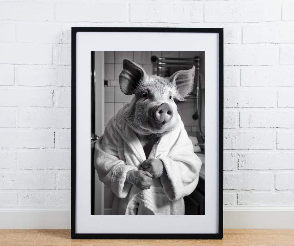 Animal bathroom print - Pig in bath robe