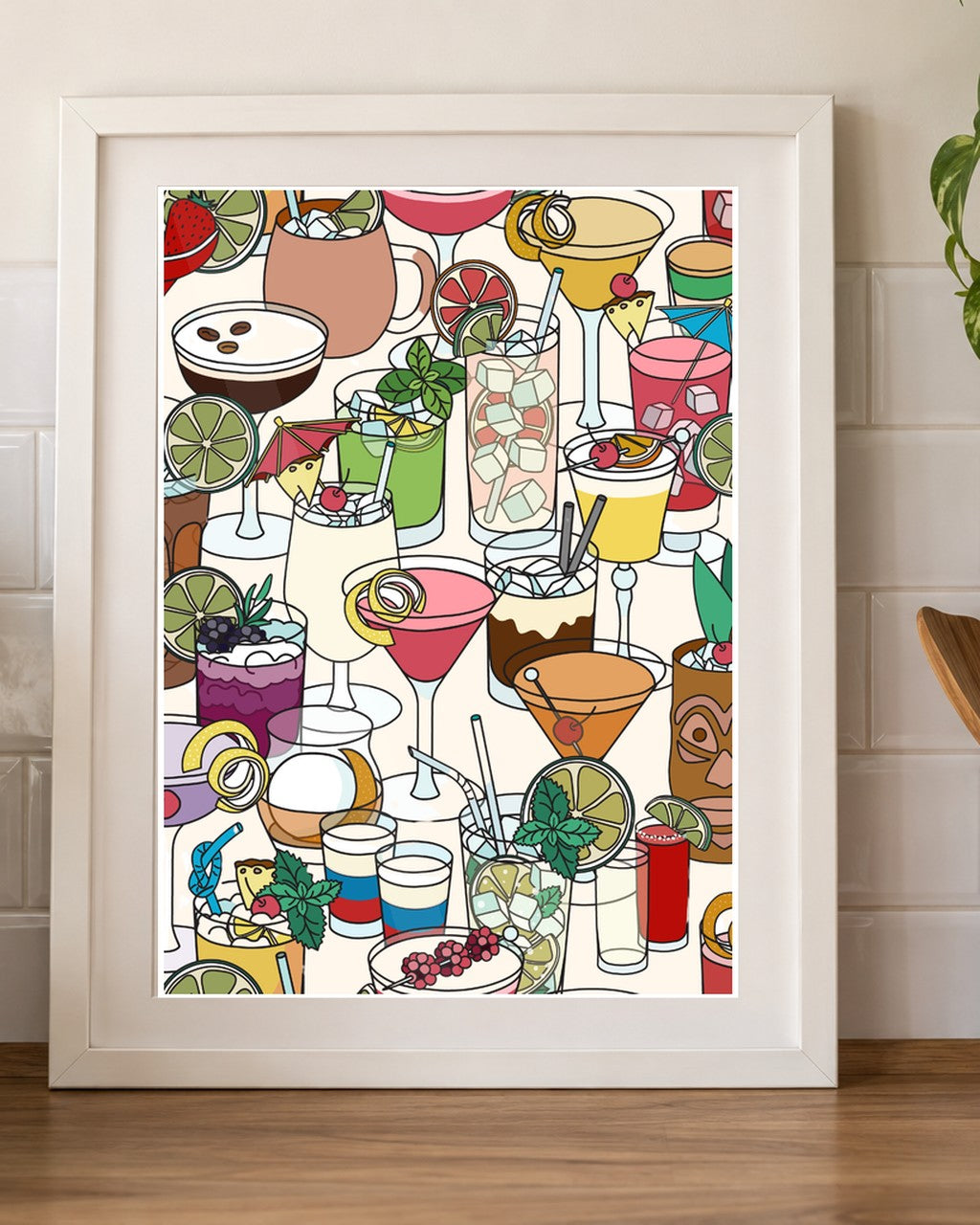 Cocktail Party Kitchen Print framed kitchen mockup