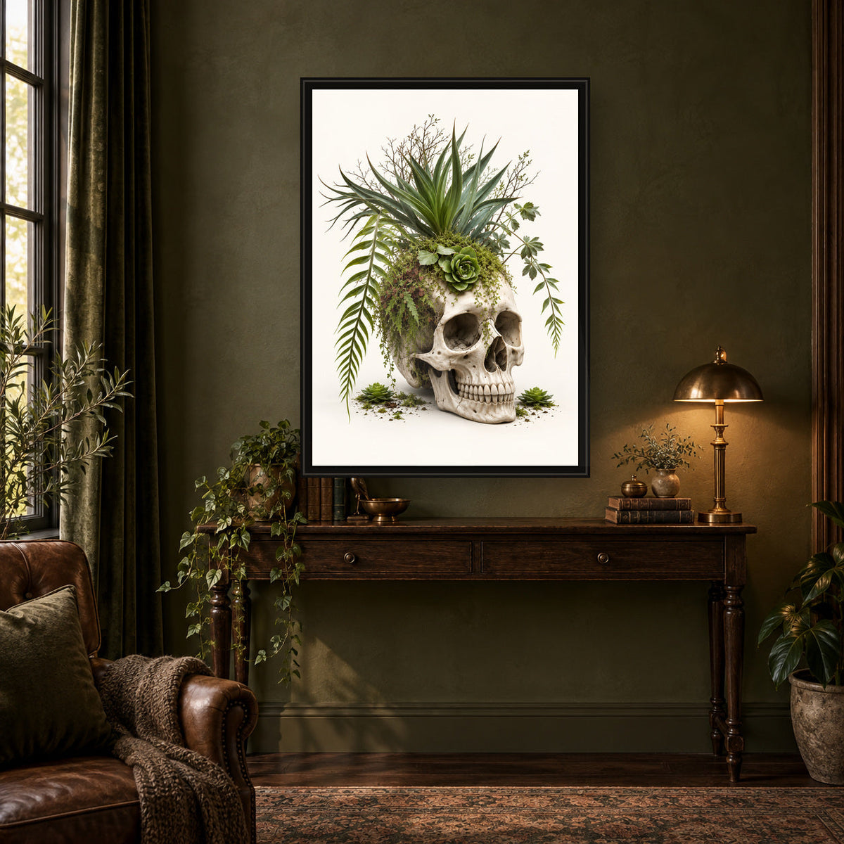 Desert Fern Skull Print – lifestyle room mockup