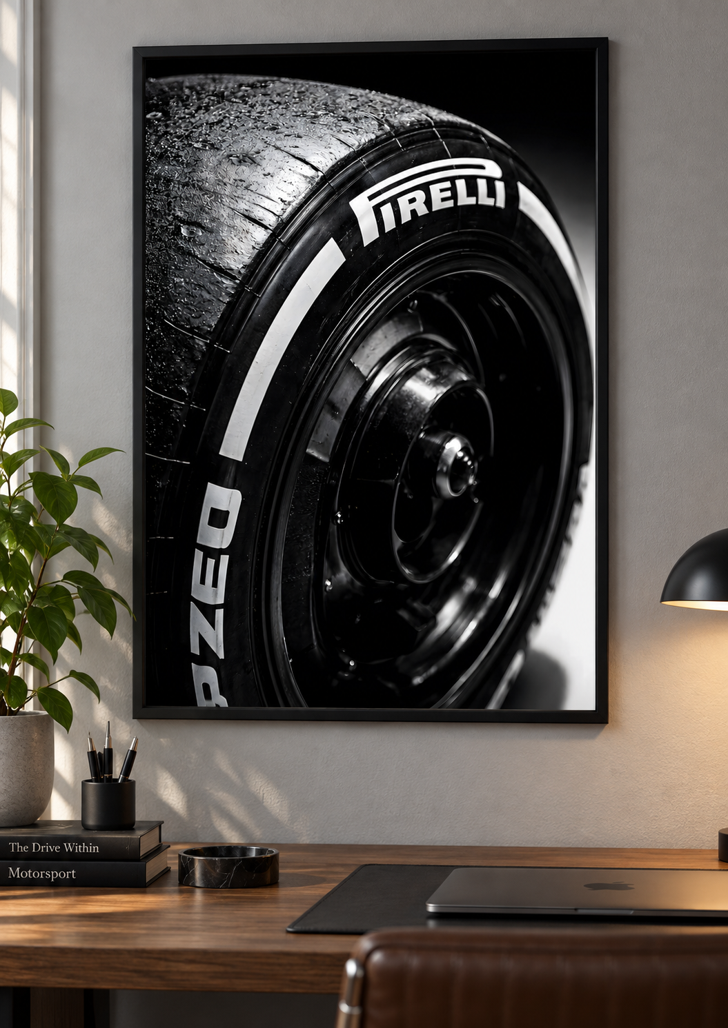 F1 Tyre Close-Up Print framed lifestyle mockup