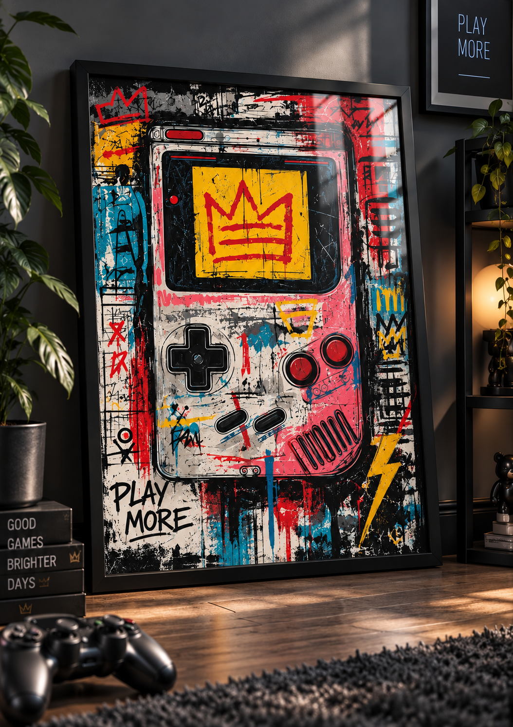 Retro Handheld – Pink Game Mode Print in a black frame – lifestyle mockup