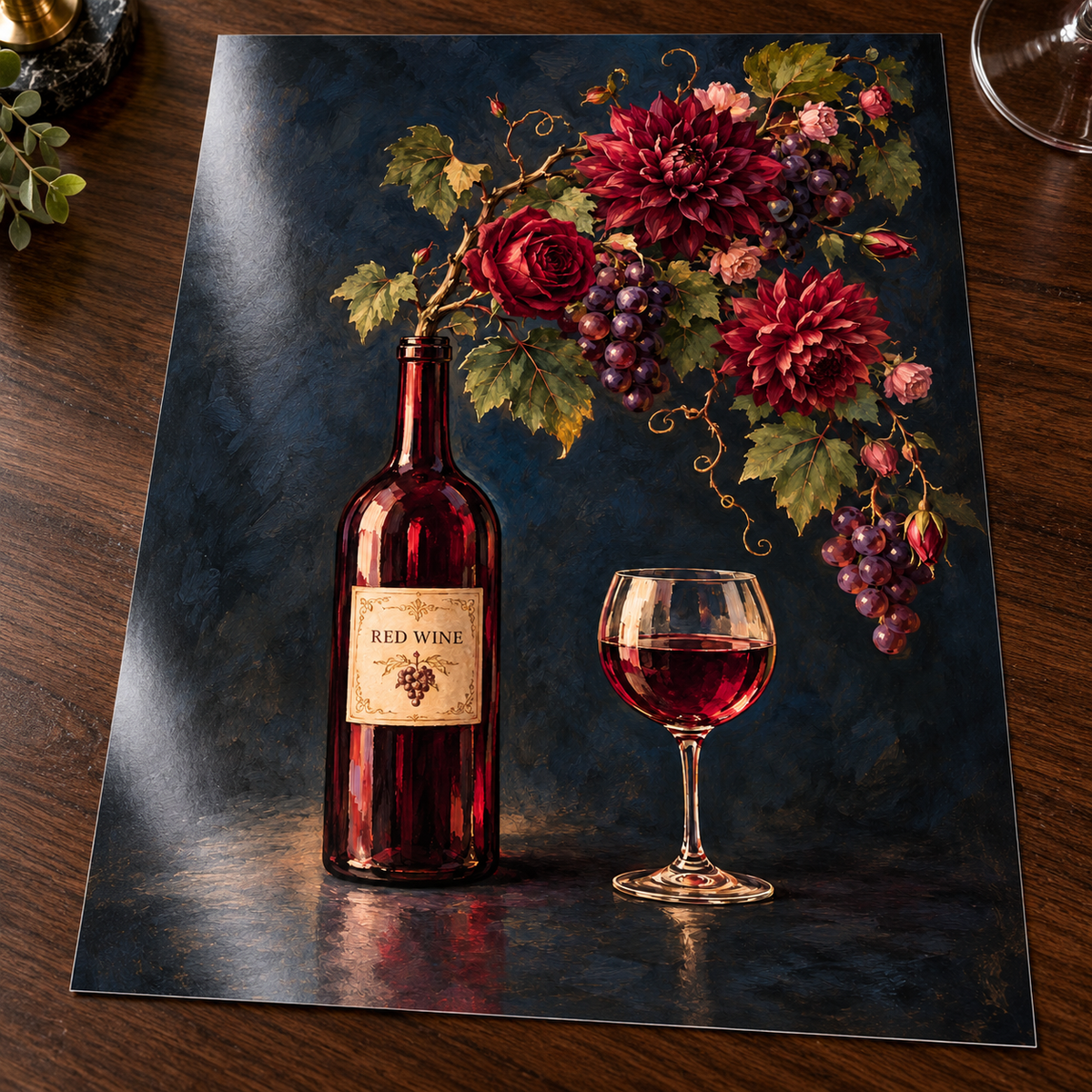 Red Wine in Bloom Print shown unframed on glossy card