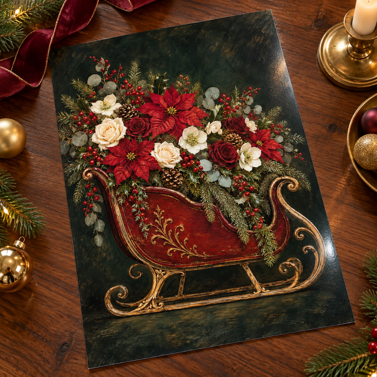 Sleigh It with Flowers unframed glossy art print