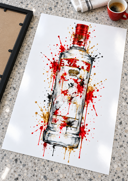 Smirnoff splatter print unframed on glossy photo card, ready to frame