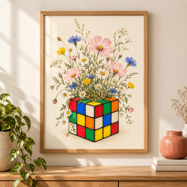 Nostalgia in Bloom colourful puzzle cube wildflower print