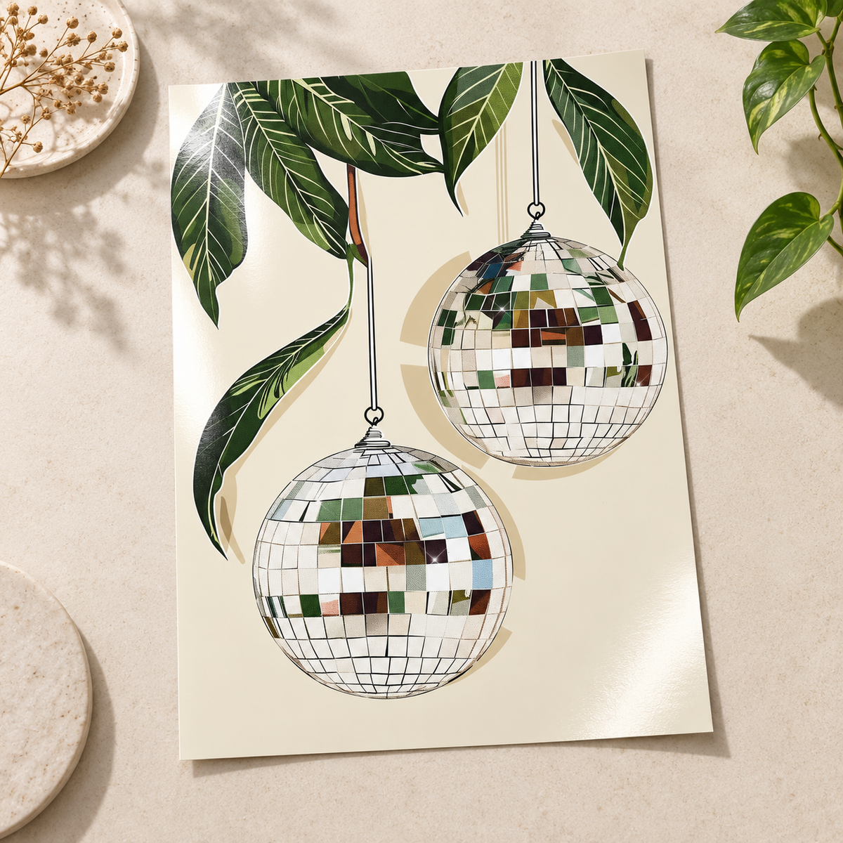 Hanging Disco Balls Botanical glossy unframed print