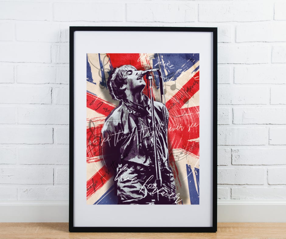 Oasis print - Live forever Liam Union Jack