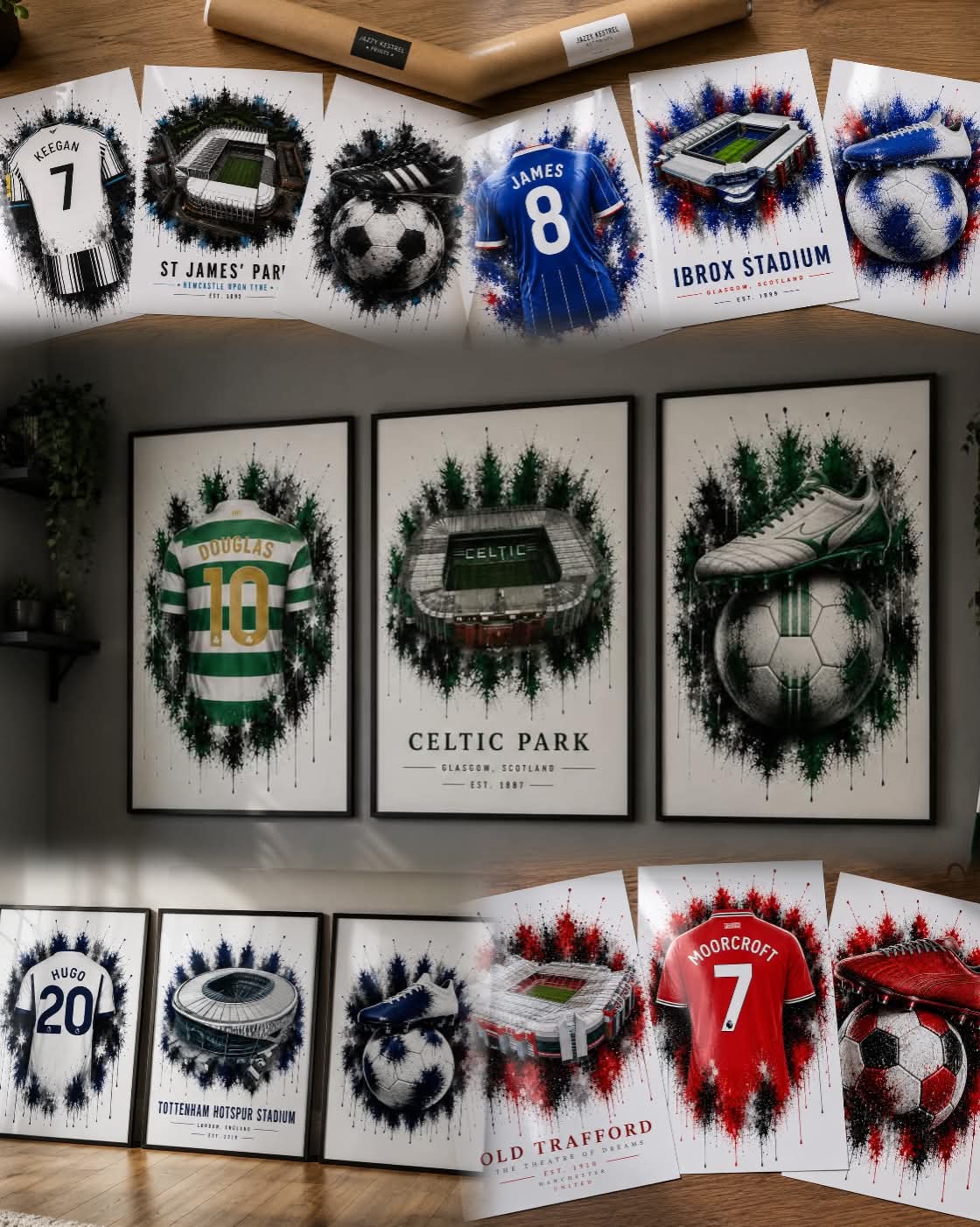 Personalised Football Prints | Set of 3 - Get 1 FREE | Any Team