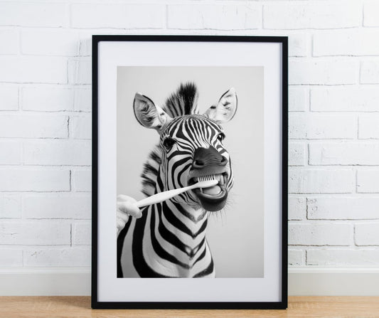 Animal bathroom print - Zabra brushing teeth