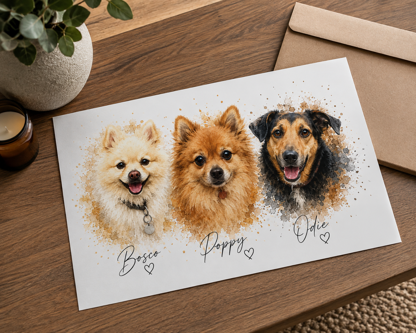 Custom Pet Portrait | Personalised Watercolour Pet Print | 1-3 pets