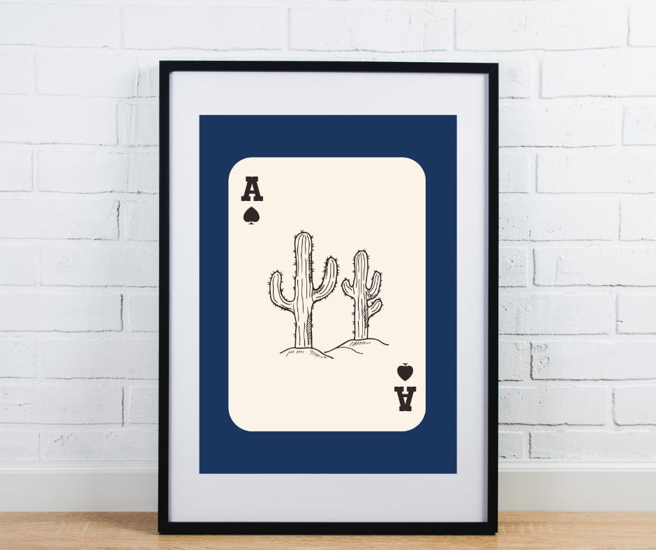 Navy playing card cactus trendy preppy wall art