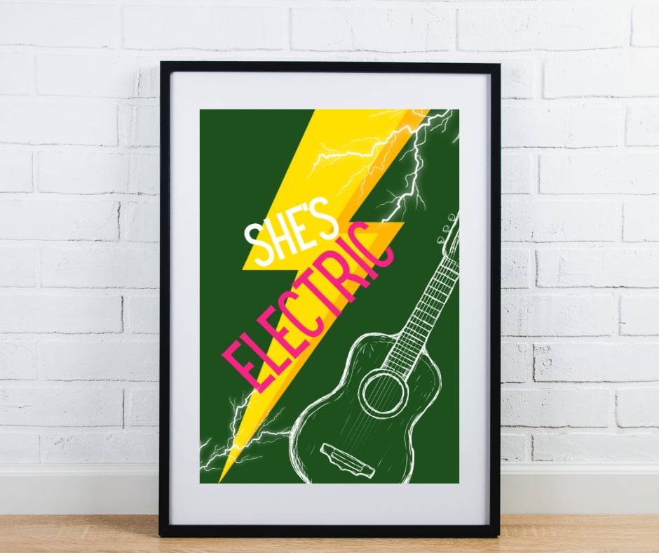 Oasis She’s electric green yellow music print