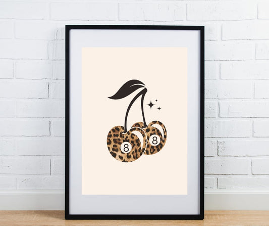 8 ball cherries leopard print trendy preppy wall art