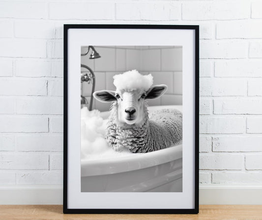Animal bathroom print - sheep in the bath tub