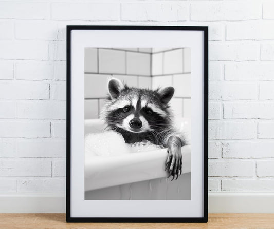 Animal bathroom print - Racoon in the bath tub