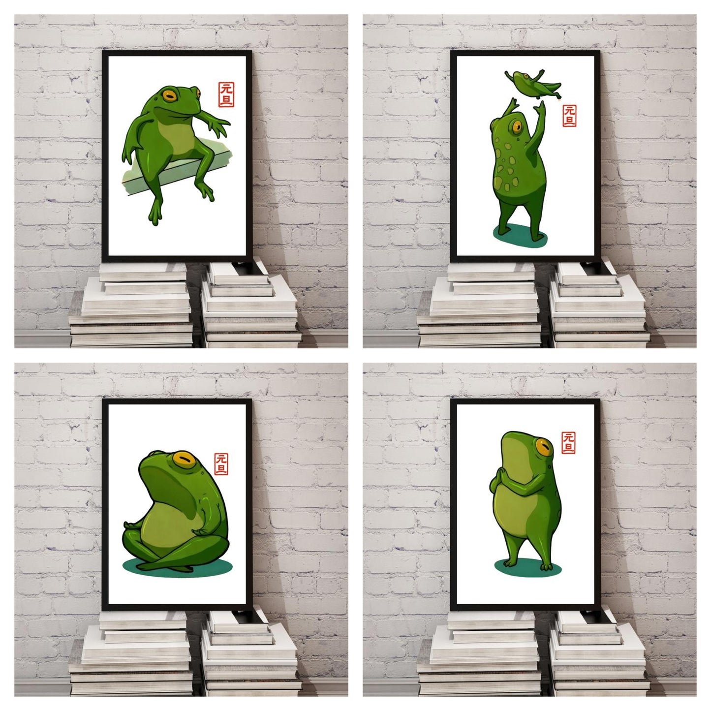 Set of 4 Japanese frog prints set A