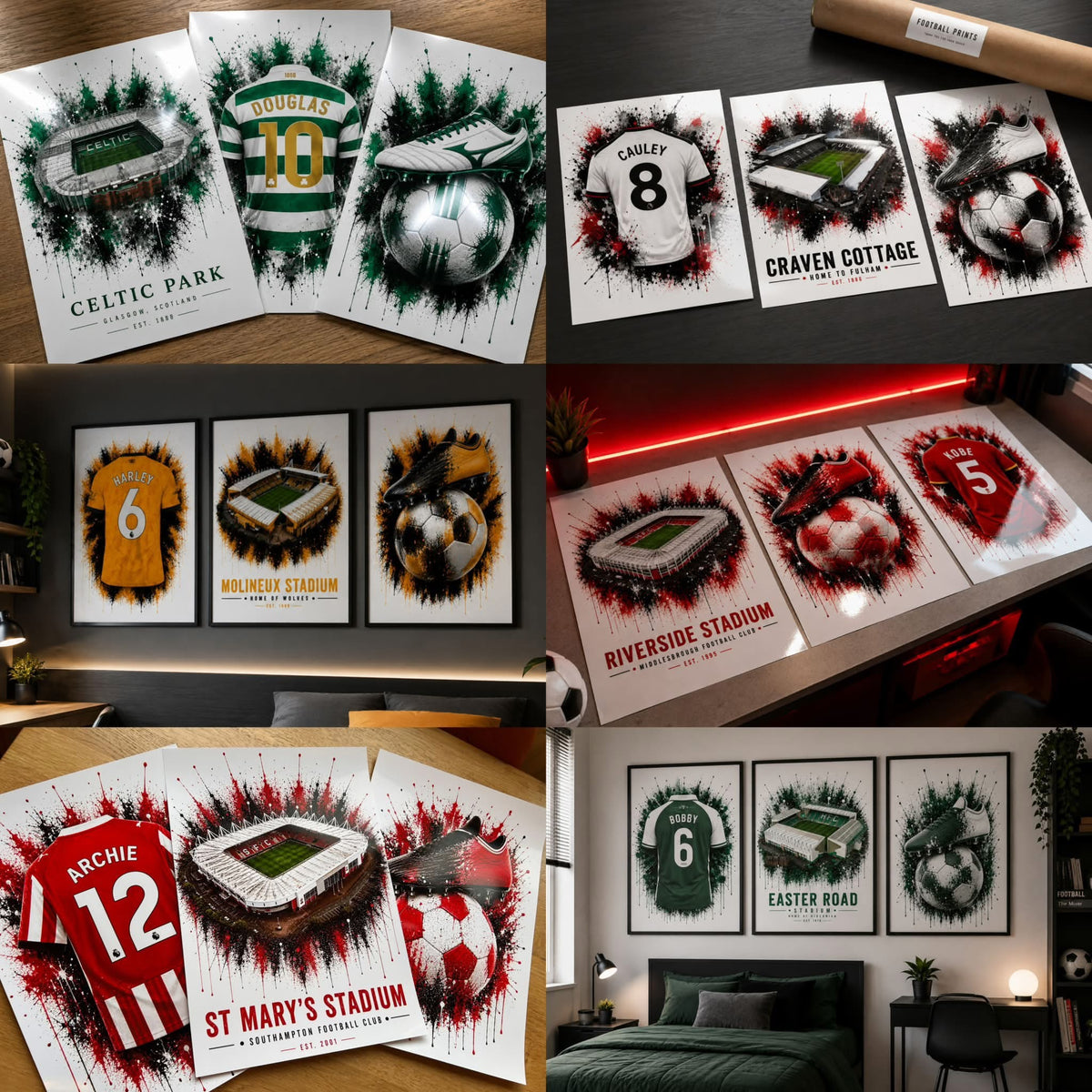 Personalised Football Prints | Set of 3 - Get 1 FREE | Any Team