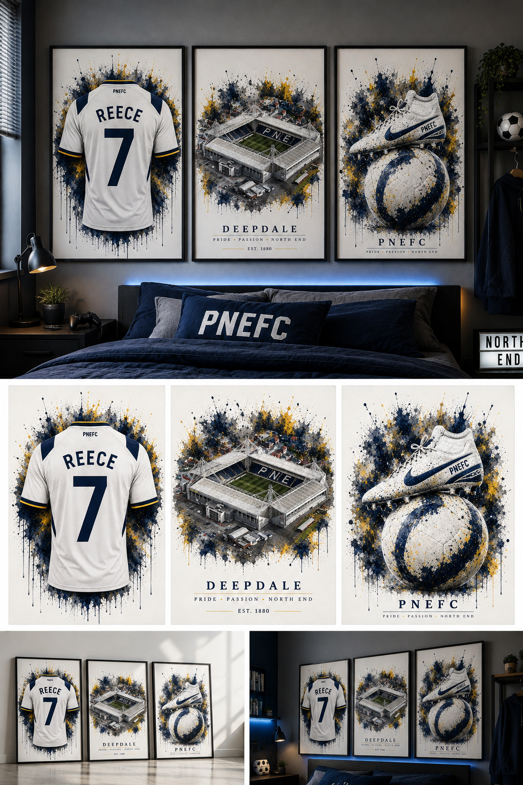 Personalised Football Print Set of 3 | Any Team | A4 & A3