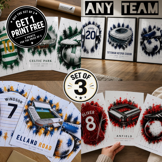 Personalised Football Prints – Set of 3 | Get 1 FREE | Any Team