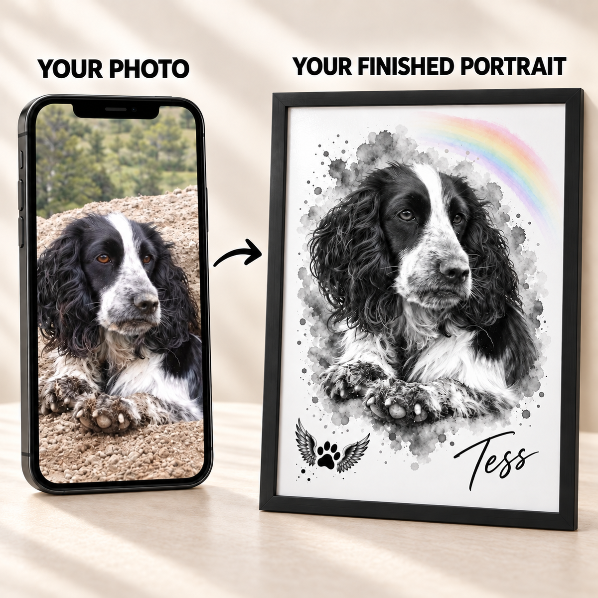 Personalised Pet Memorial Portrait | Watercolour Rainbow Keepsake