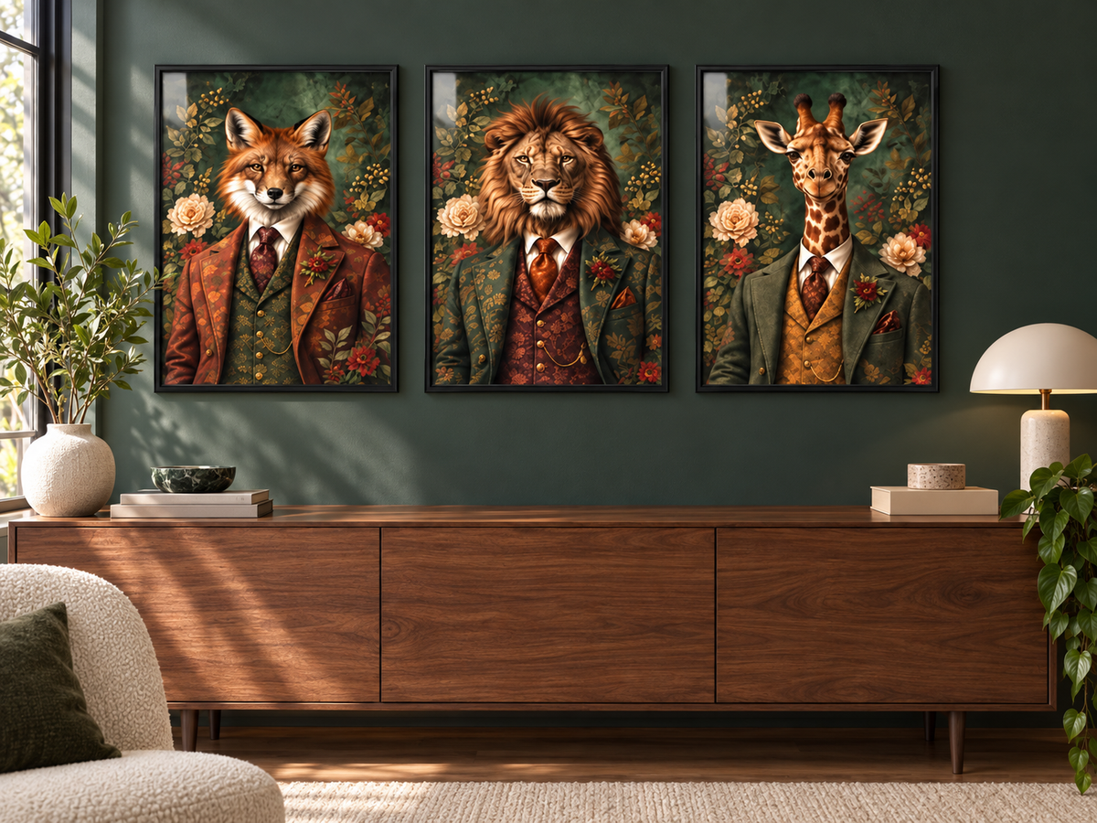 Wild & Well-Dressed – Fox, Lion & Giraffe Set of 3 Prints