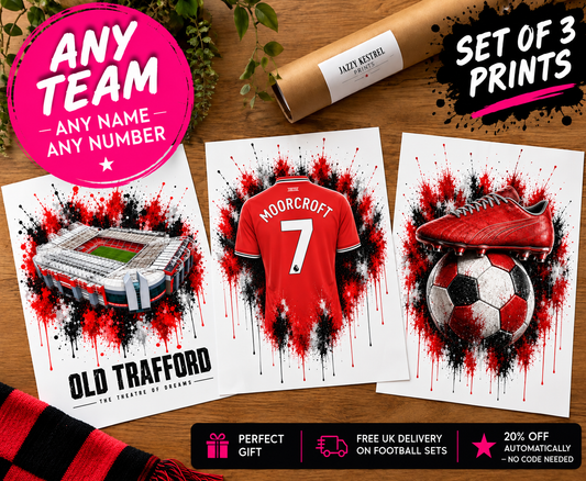 Personalised Football Prints | Set of 3 - Get 1 FREE | Any Team