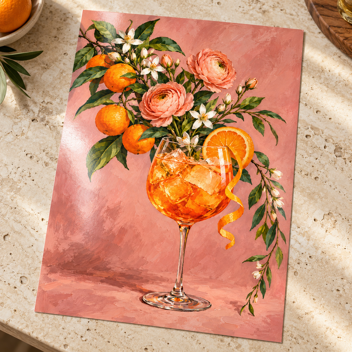 Aperol Spritz in Bloom Print shown unframed on glossy card