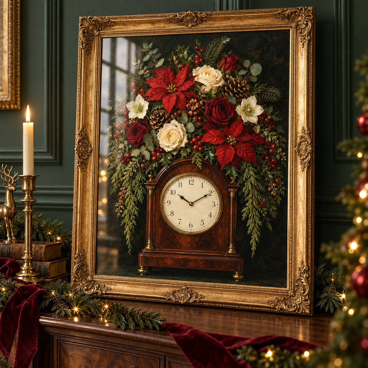 Blooming Christmas Time in an ornate gold frame