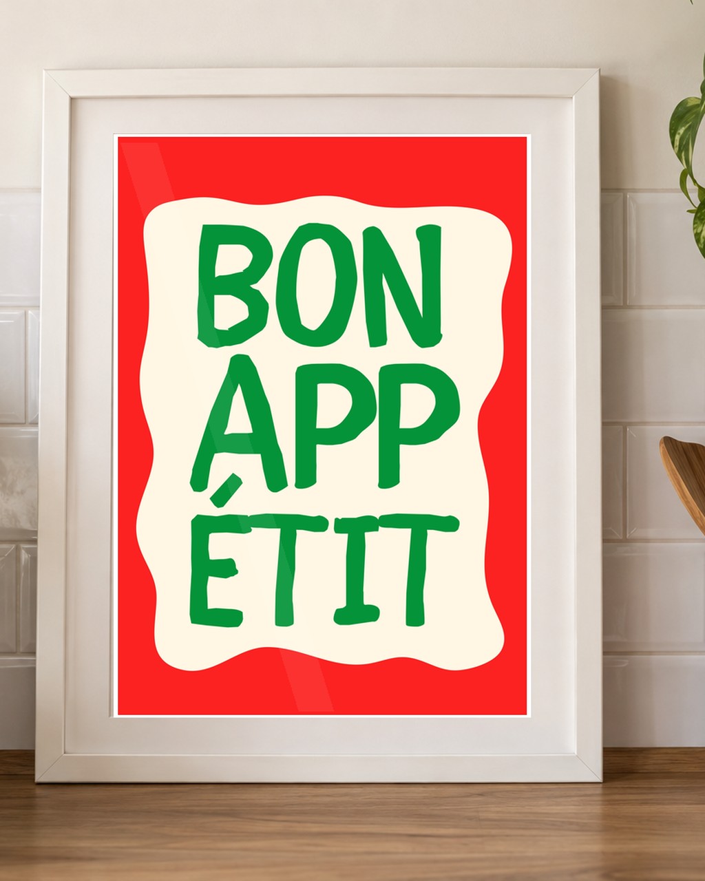 Bold Bon Appétit Kitchen Print framed kitchen mockup