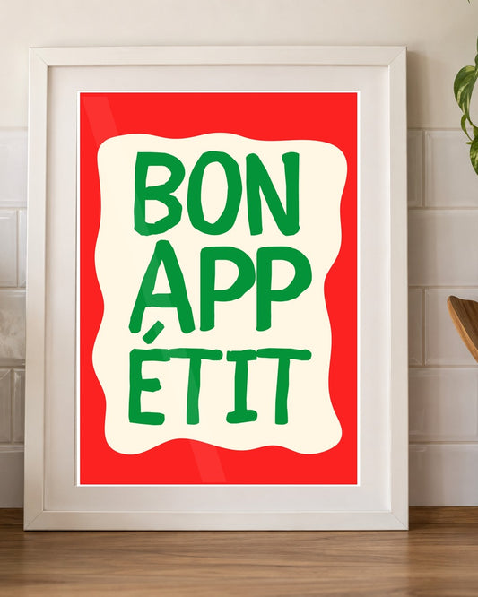 Bold Bon Appétit Kitchen Print framed kitchen mockup