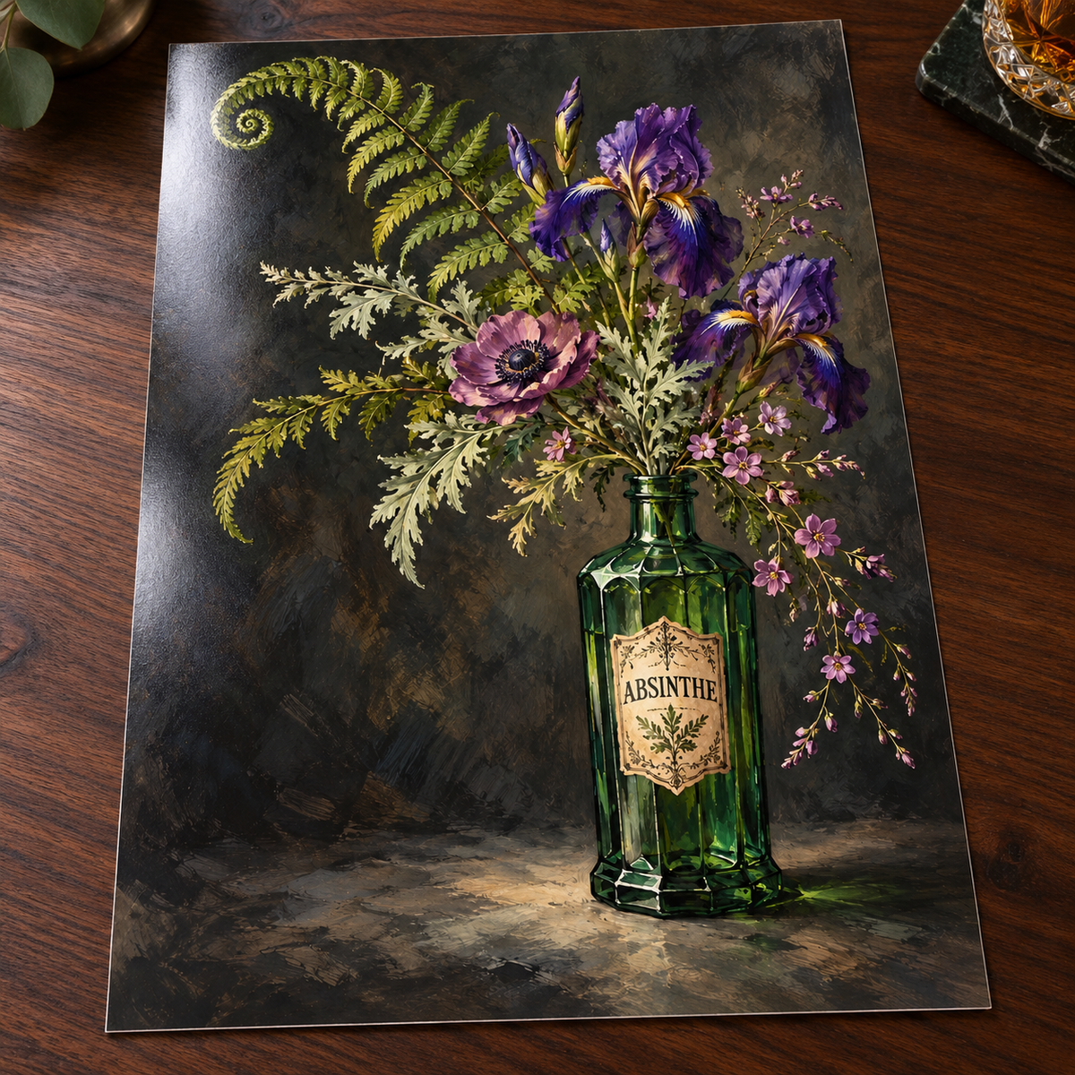 Botanical Absinthe Print shown unframed on glossy card