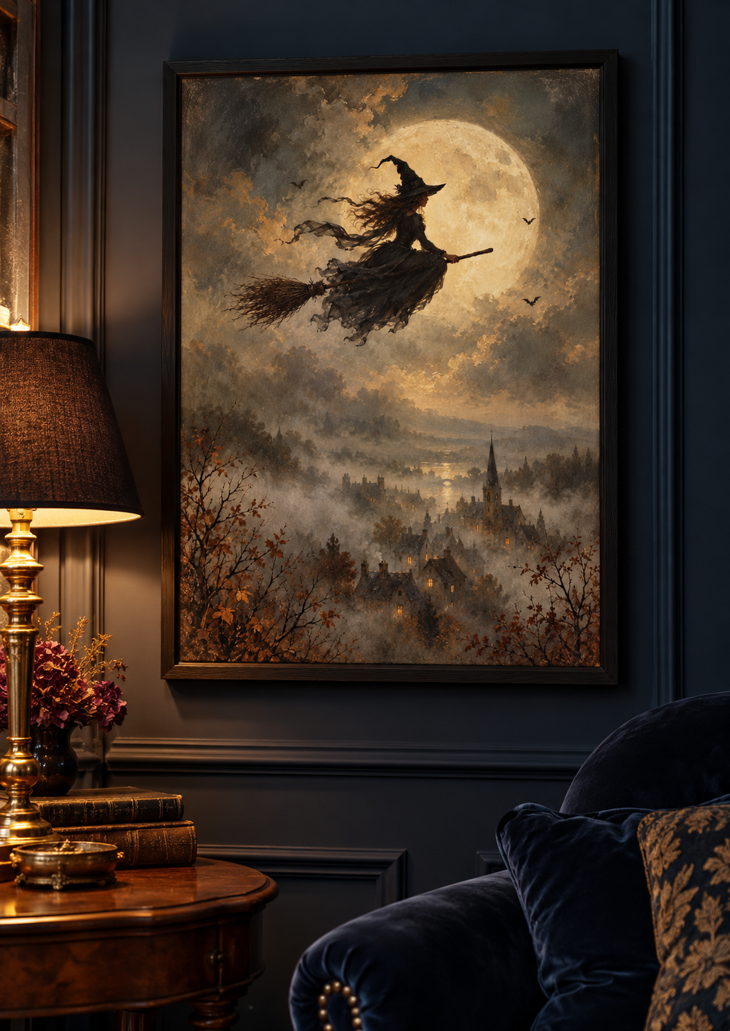 By the Light of the Moon print framed in a dark gothic home