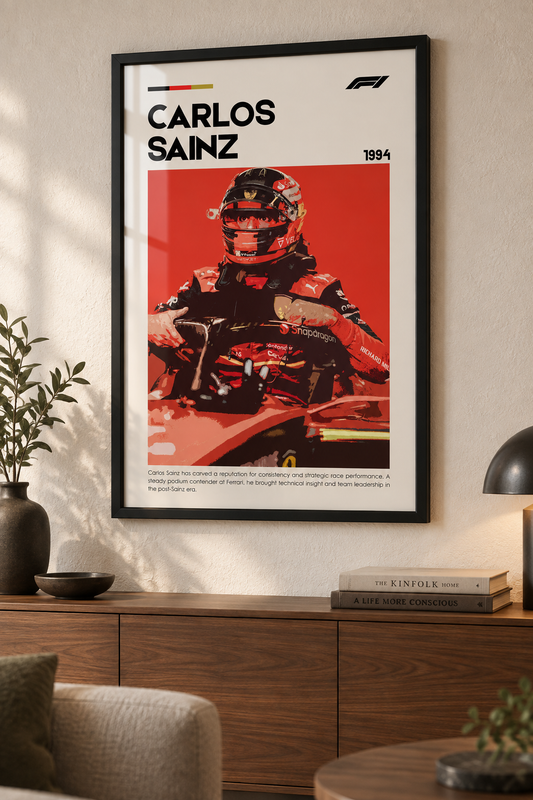 Carlos Sainz Motorsport Print displayed inside a black frame. Print supplied unframed.