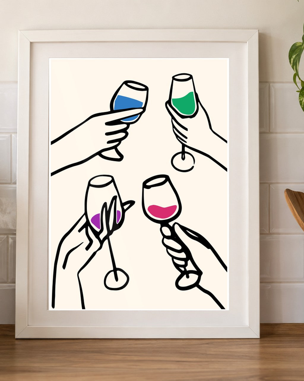 Cheers Wine Glasses Kitchen Print framed kitchen mockup