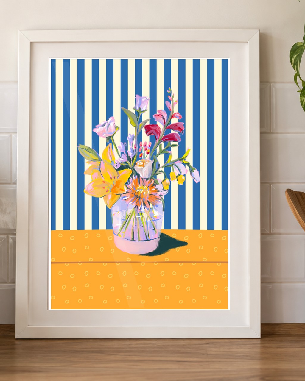 Colourful Flower Vase Kitchen Print framed kitchen mockup