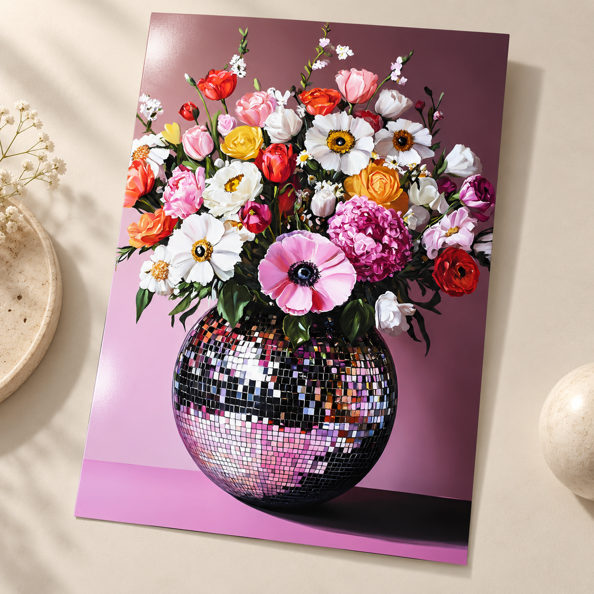 Disco Ball Flower Vase glossy unframed print