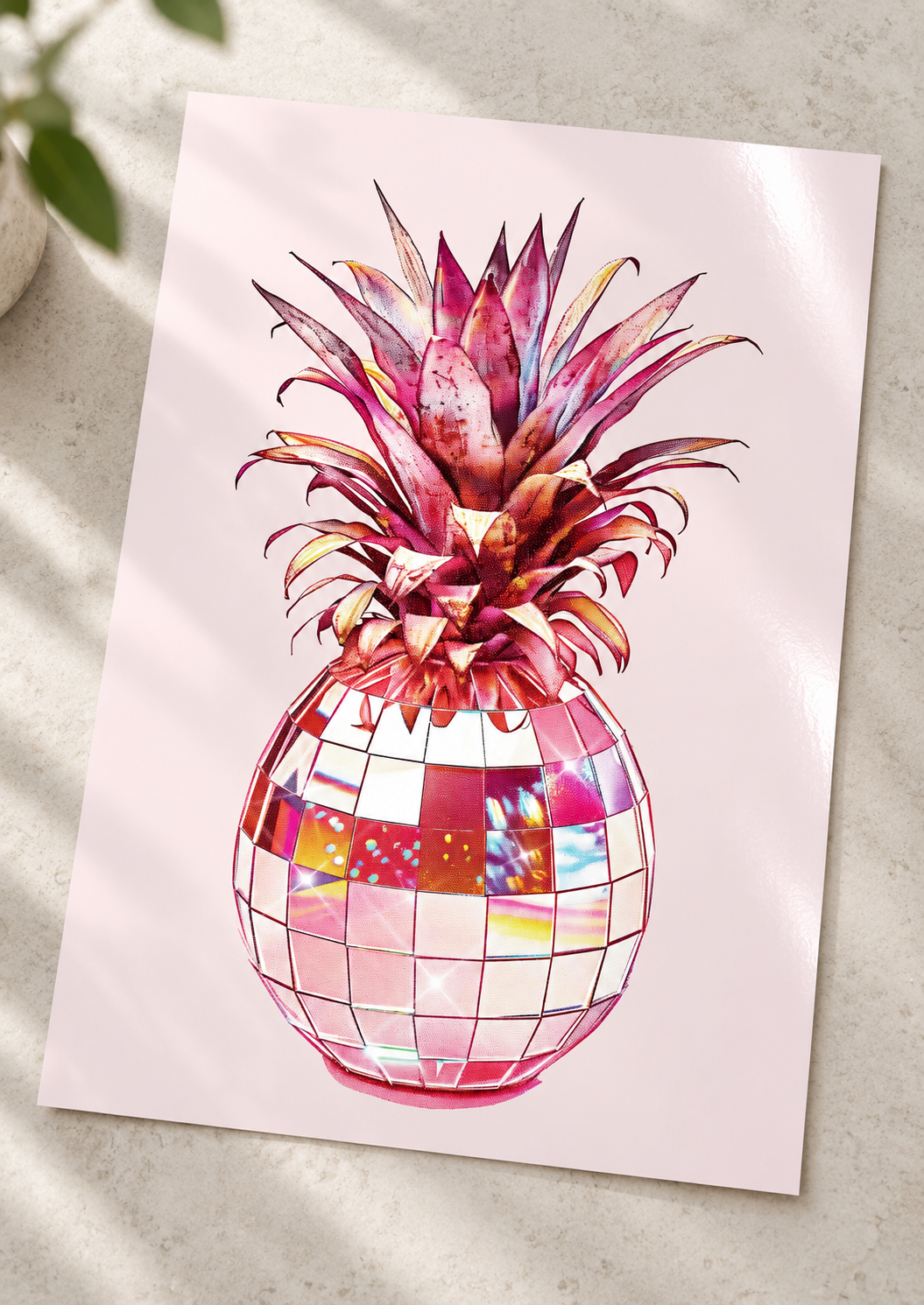Unframed Disco Ball Pineapple art print on a surface