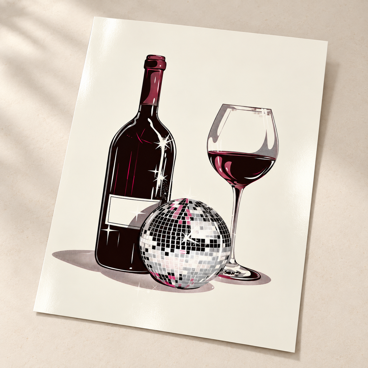 Disco Ball Wine glossy unframed print