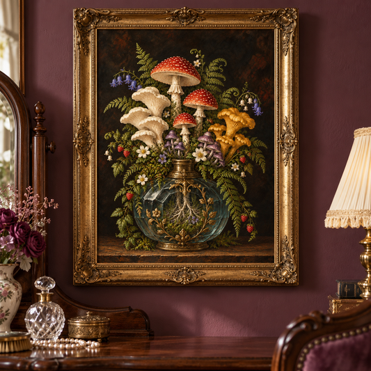 Eau de Woodland art print displayed in a vintage frame