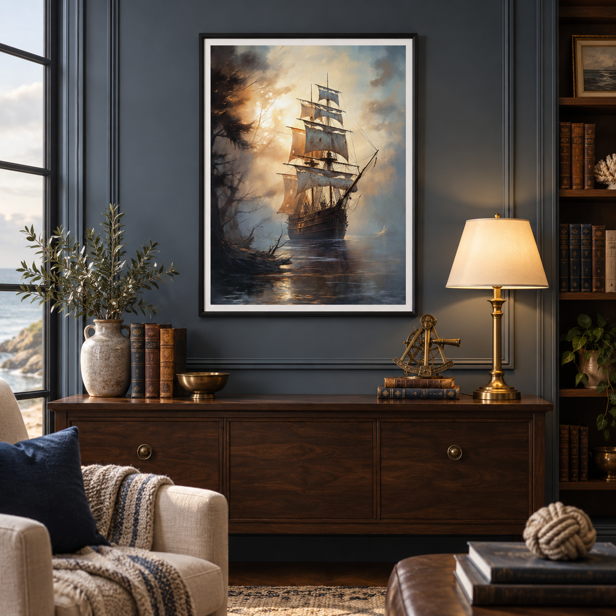 The Enchanted Voyage coastal lifestyle room mockup