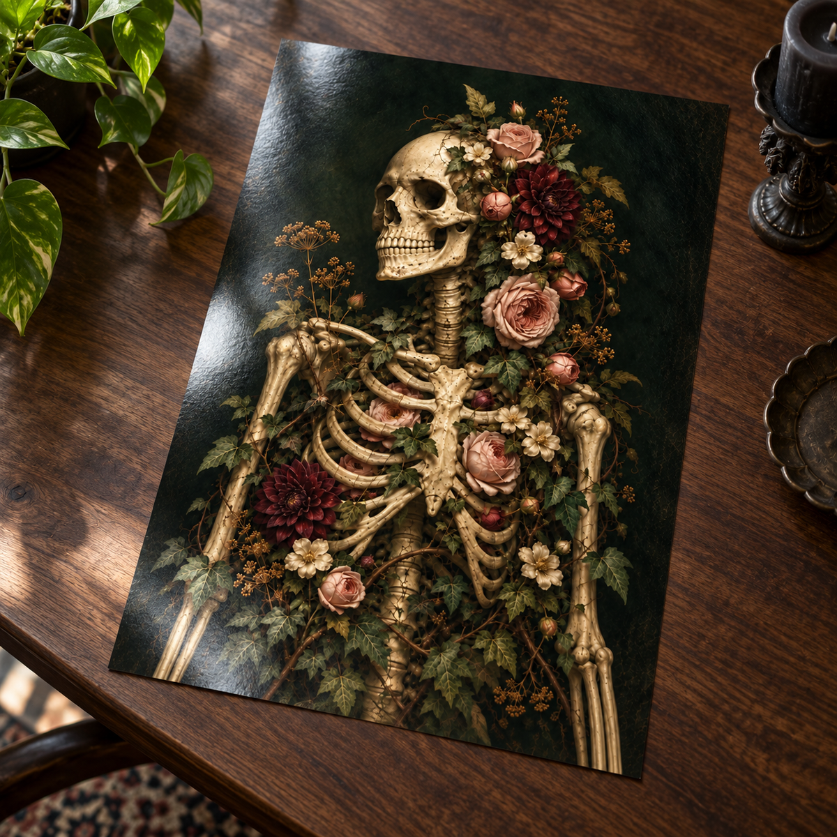 Unframed Eternal Bloom glossy print on a wooden table