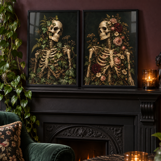 Eternal Ivy and Eternal Bloom set of two on a fireplace; frames not included