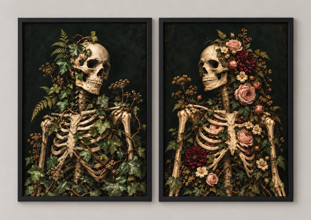 Straight-on view of Eternal Ivy and Eternal Bloom set of two prints; frames not included