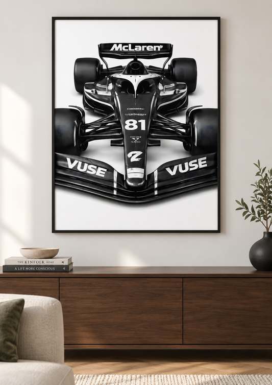F1 Front View Black & White Print framed lifestyle mockup