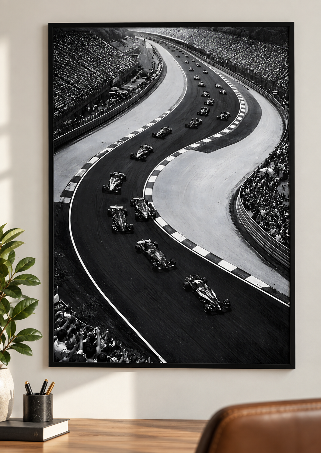 F1 Track Black & White Print framed lifestyle mockup