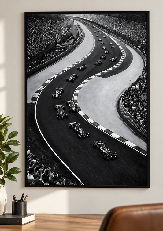 F1 Track Black & White Print framed lifestyle mockup