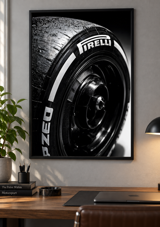 F1 Tyre Close-Up Print framed lifestyle mockup